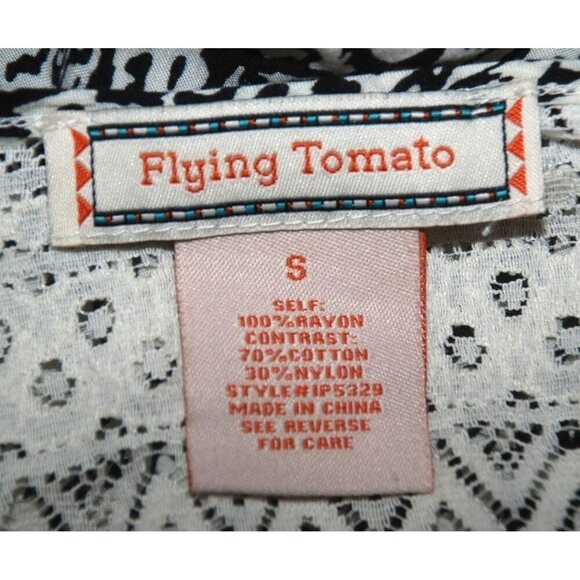 Flying Tomato Boho Romper Black White Shorts Size S Lace & Mixed Pattern - Picture 7 of 7